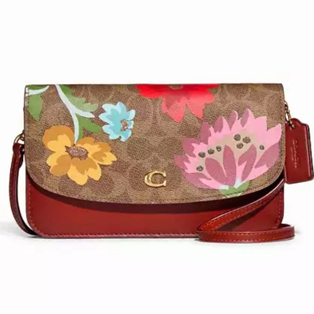 Coach Floral Print Crossbody Bag in Brown and Burgundy